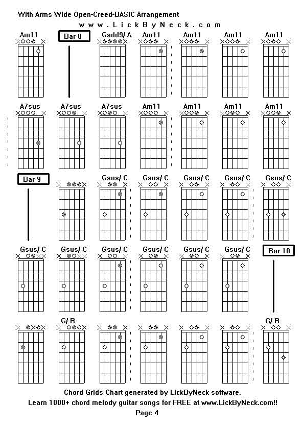 Chord Grids Chart of chord melody fingerstyle guitar song-With Arms Wide Open-Creed-BASIC Arrangement,generated by LickByNeck software.